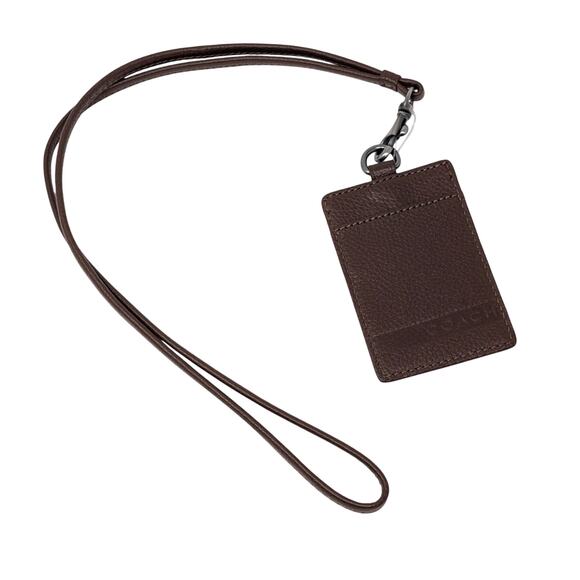 Coach Camden Pebbled Leather Lanyard ID Case Cognac Brown F92983 NEW - Picture 1 of 4